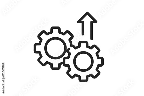Interlocking gears and upward arrow representing process optimization and performance growth