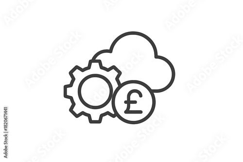 Financial settings for cloud computing with gear, cloud, and British Pound sign