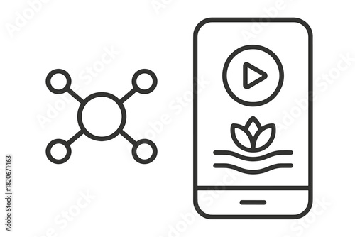 Mobile phone screen showing wellness application content and network connection symbol