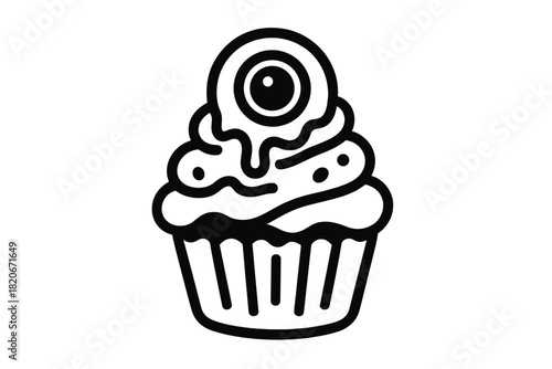 Spooky Halloween cupcake dessert with frosting and a creepy monster eyeball topping