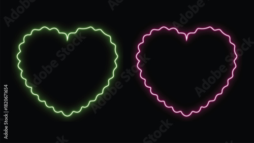 Neon Glowing Heart Shape Outline Set