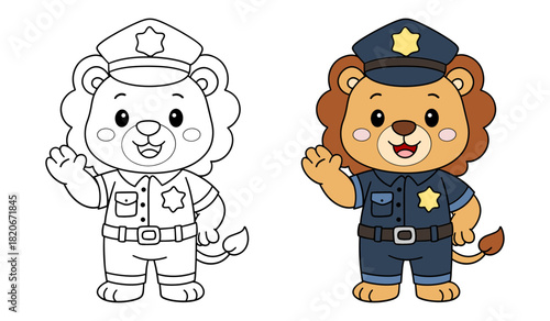 Learn to color the lion police character complete with colored examples.
