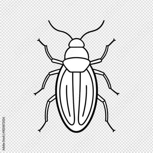 Simple black outline drawing of a six legged beetle with antennae on a subtly textured background