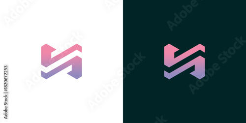 Modern abstract letter N logo design with gradient colors on white and dark backgrounds, elegant minimalist symbol