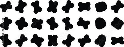 Collection of Black Blob Shapes in Rows on a White Background Pattern