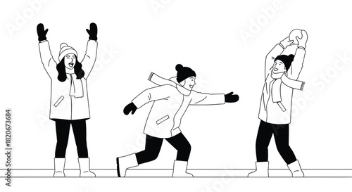 Children playing in snow winter fun snowball fight winter games