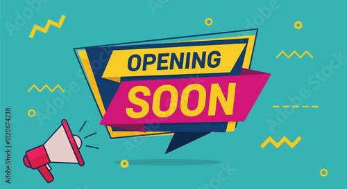 Opening soon announcement template vector graphic illustration