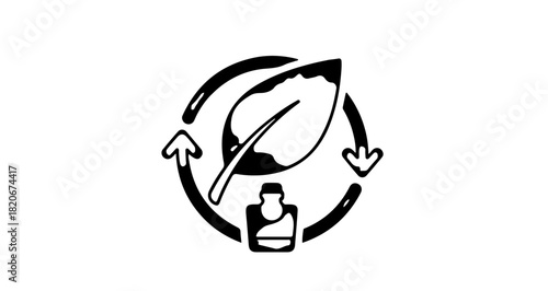 Circular Economy Icon with Leaf and Bottle Symbolizing Sustainable Recycling