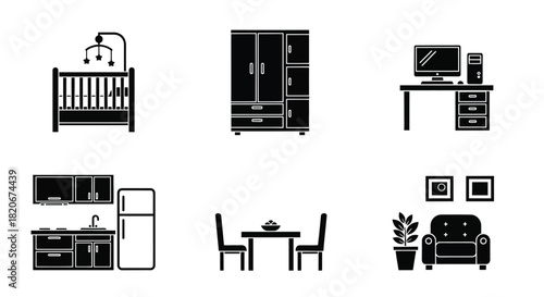 Furniture icons home interior design elements vector illustration