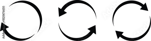 Three Black Curved Arrows Arranged Horizontally Against a White Background Representing Cycles or Flow