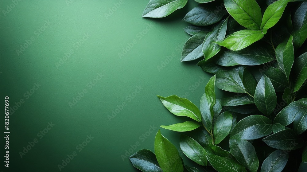 Obraz premium Close-up shot of vibrant green leaves set against a textured green backdrop. Perfect for nature, growth, and freshness themes.