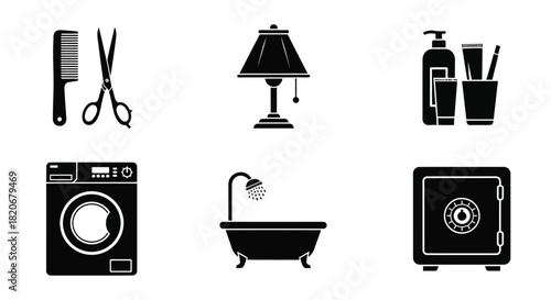 Household items vector illustration set of home related objects