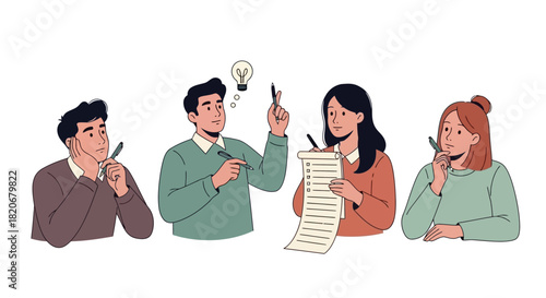 Team brainstorming session with diverse individuals sharing ideas and making plans for success