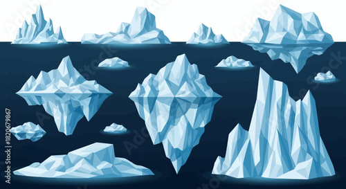 Iceberg Floating in the Ocean, Glacial Waters with Reflections on a Clear Day, Arctic Elements
