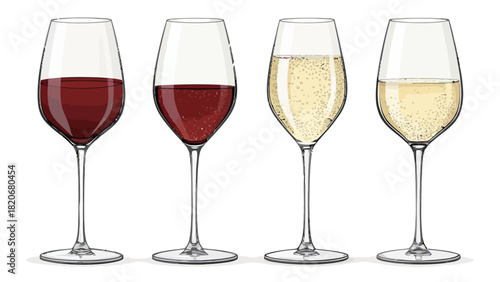 Elegant wine glasses showcase red and white wine, perfect for celebrations, sophisticated dining, and creating a refined atmosphere at your next event