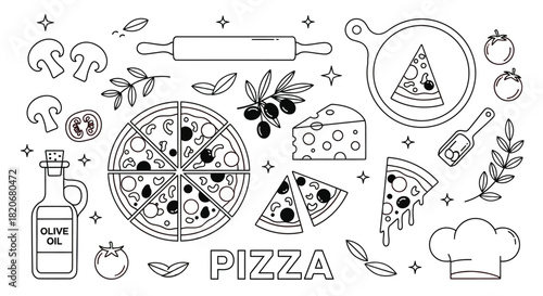 Pizza ingredients vector illustration food design delicious meal