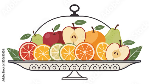 Elegant fruit platter showcases a vibrant collection of fresh apples, oranges, pears, and grapefruit slices, perfect for a healthy lifestyle promotion
