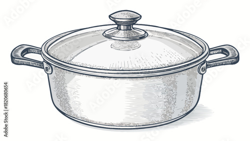 Elegant kitchenware illustration of a cooking pot with lid, perfect for culinary designs and food-related projects, rendered with precision from a scalable vector