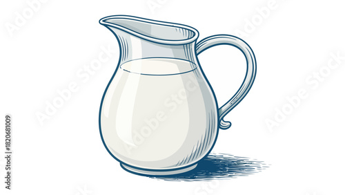 Fresh milk illustration in a classic pitcher for healthy lifestyle visuals, perfect for breakfast and nutrition promotions, a dairy delight