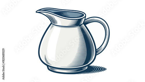 Elegant vintage milk jug illustration perfect for farmhouse kitchens or rustic cafe menus, evokes nostalgia and simple pleasures with its classic design