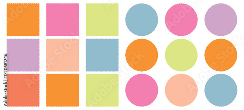 Colorful Geometric shapes with scallop and zigzag edges set. Wavy frame borders. Scallop shape line picture frames.  Set of Zigzag and colorful Shapes. A collection of colorful hand-drawn square.