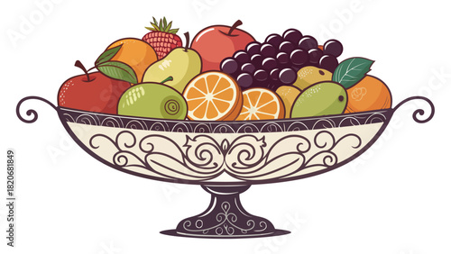 Whimsical fruit bowl overflowing with fresh harvest bounty, evoking healthy eating and vibrant summer flavors, perfect for wellness and culinary designs