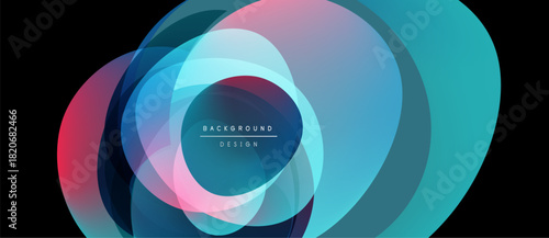 Abstract colorful layers create dynamic visual effect. Gradient shades blend, forming circular patterns. Modern design element.