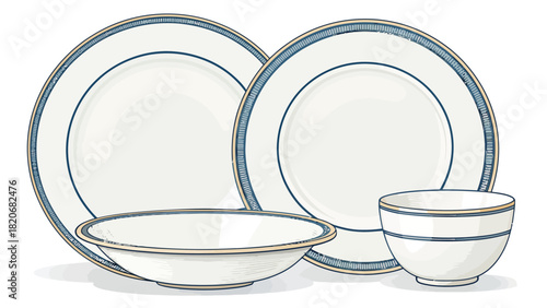 Elegant dinnerware set with blue and cream accents, perfect for stylish dining and inviting gatherings, bringing a touch of sophistication to any table