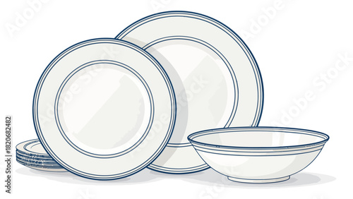 Elegant dinnerware set with classic blue trim, perfect for stylish dining, sophisticated gatherings, and showcasing culinary creations with timeless grace