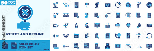 Reject And Decline Solid Color Editable Icons set