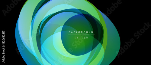 Abstract design features layered flowing shapes. Green, blue hues create dynamic visual effect. Modern background element.