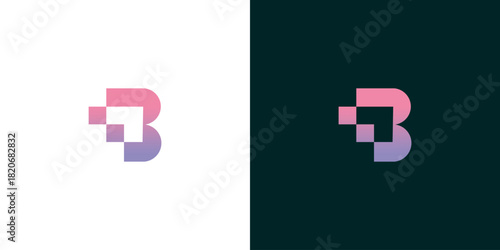 Pixelated B Logo Design with Gradient Effect Modern, Technological, and Creative Lettermark