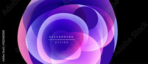 Abstract circles overlap, creating vibrant purple, pink hues. Design features text background design. Modern, fluid aesthetic.