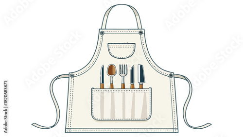 Stylish cooking apron with handy tools, perfect for culinary blogs, chef profiles, or showcasing kitchenware with a modern, artistic feel and clean design