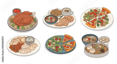 Variety of Food Dishes Illustration A Culinary Feast