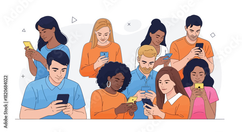 Connected World Diverse Group Engaging with Smartphones