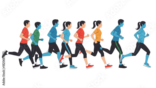 Diverse Group of People Running A Dynamic Illustration of Fitness and Movement