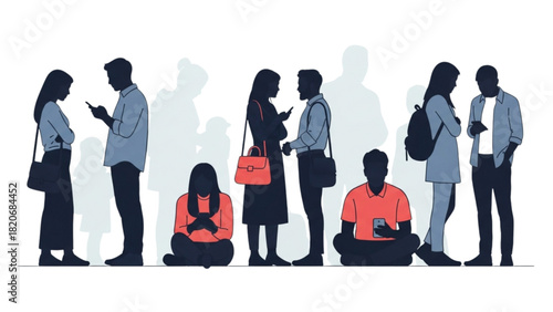 People engrossed in their smartphones, illustrating modern digital connectivity and isolation