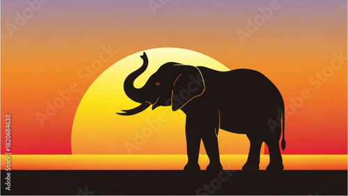 Majestic Silhouette Elephant Against a Fiery Sunset