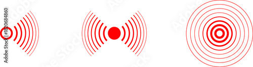 Pain point. Red concentric ripple circles Radial signal wave icon. Radar vector icons. Signal concentric circles. Sound wave background radio station signal. Sonar sound waves. Vector PNG or JPG