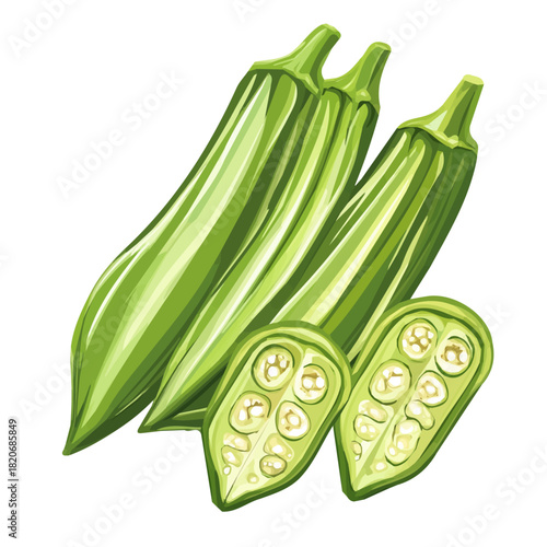 Minimalistic 2D icon featuring a sliced_okra isolated on a white background, an element in vector and EPS format, Icon clipart set