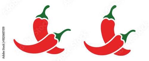 Red hot chili pepper vector icon set illustrating spicy food ingredients, mexican cuisine, and heat for cooking and restaurant menus and dishes