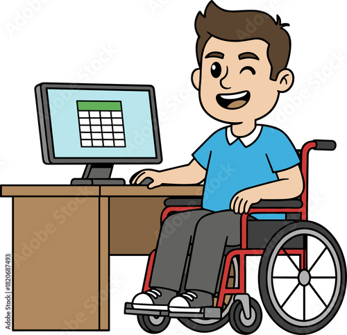 Wheelchair Employee Working at Computer