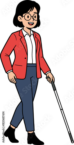 Blind Office Employee with White Cane