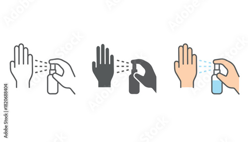 Hand sanitizing with spray bottle, promoting hygiene and health protection