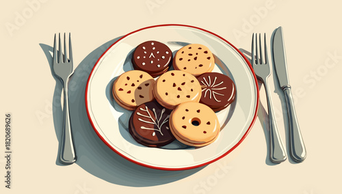 Assorted chocolate and vanilla cookies neatly arranged on a plate christmas cookies plate christmas