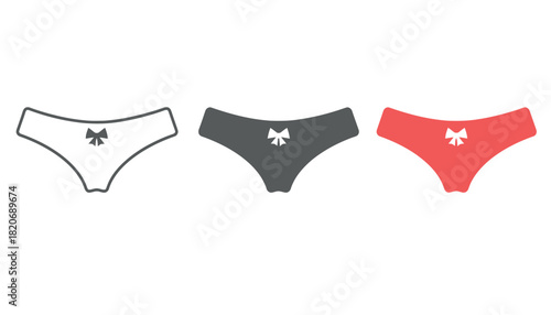 Collection of three feminine underwear styles in white, gray, and red, each with a decorative bow accent.