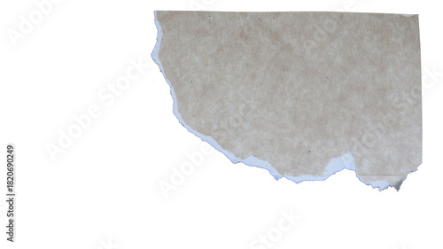 A corner cutout of torn smooth gray paper, an empty plate with copy space. Transparent cutout in PNG format.
