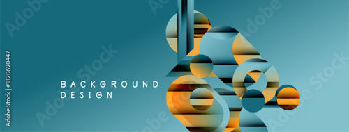 Abstract geometric shapes overlap teal background. Modern design elements create dynamic visual texture. Minimalist composition suits various applications.