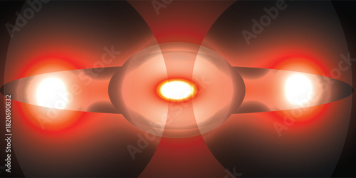 Abstract Composition of Glowing Orbs and Elliptical Shapes Red and White.